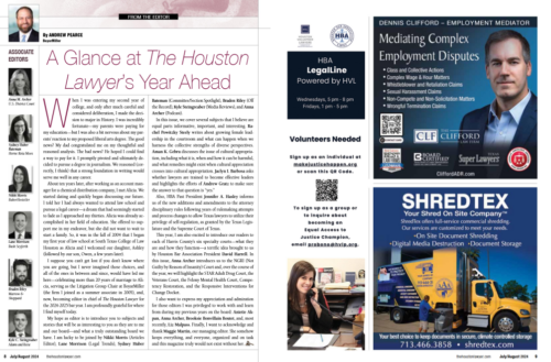 Litigation Group Chair Andrew Pearce’s First Edition as Editor In Chief of The Houston Lawyer